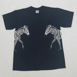 ONEITA POWER-T Vintage Black Zebra Wrap-around Print T-Shirt NWOT